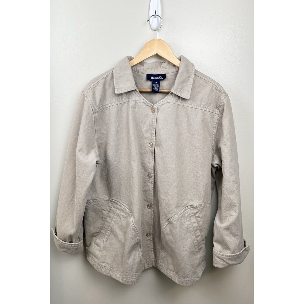 Denim & Co Vtg‎ Women’s Button Up 1X Tan Denim Jacket 3/4 Sleeve Embroidery